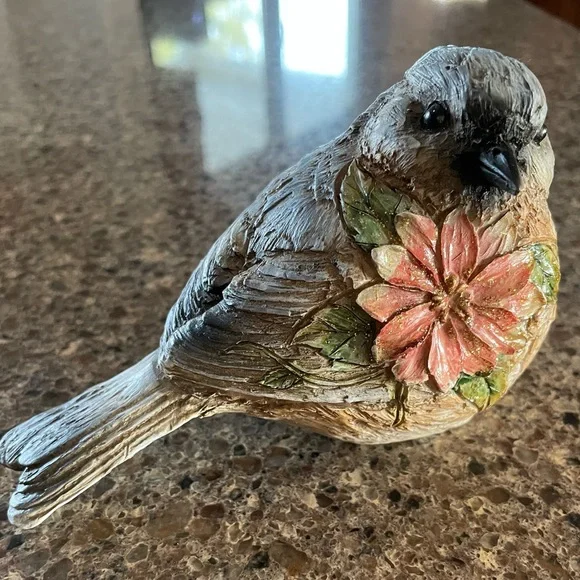 Decorative Bird Figurine with Floral Design - Picture 1 of 6